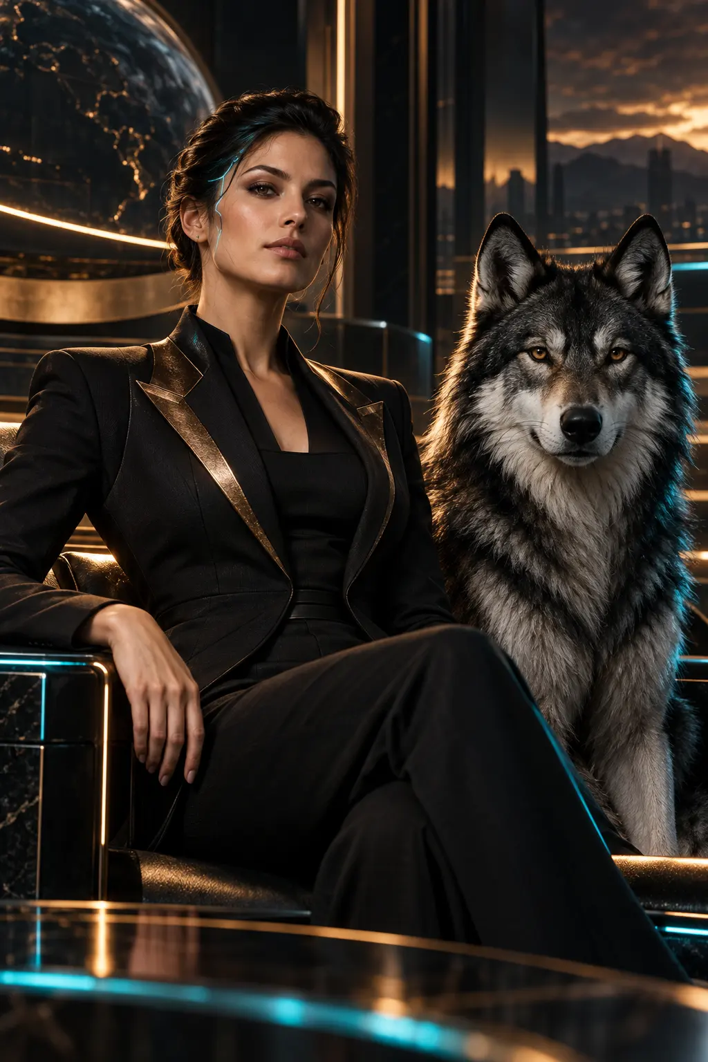 Luna, Ignevero's AI business partner, with her wolf